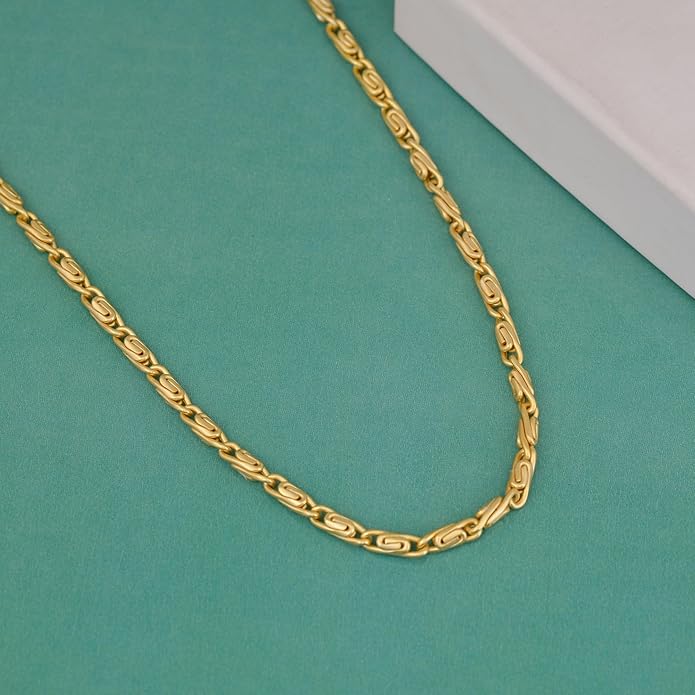 Gold Plated Link Chain Necklace for Women 18 Inch with 2 Inch Extender Adjustable Geometric Brass Jewelry Daily Wear Gift for Her Christmas