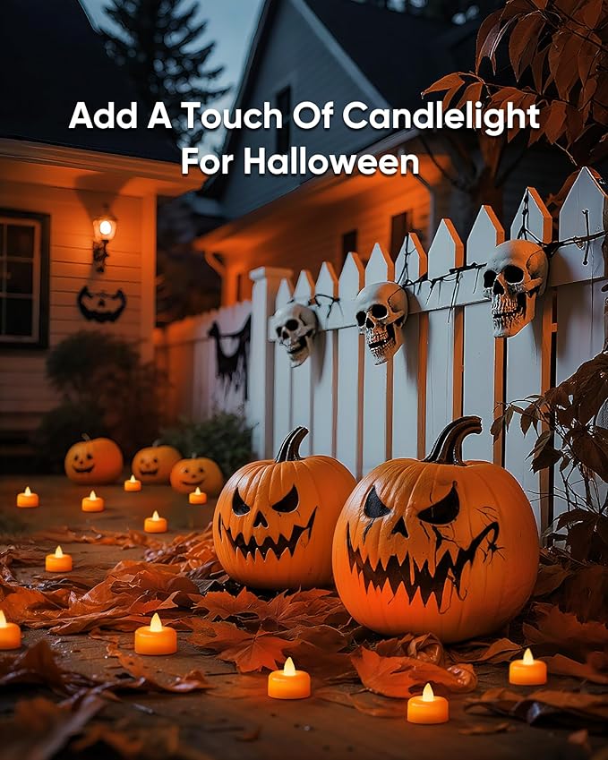 Amagic 24 Pack Halloween Orange Flameless LED Tea Lights Candles Battery Operated, Electric Fake Tealight Candles for Votive, Wedding, Table Centerpiece, Party, Holiday Decor, Christmas