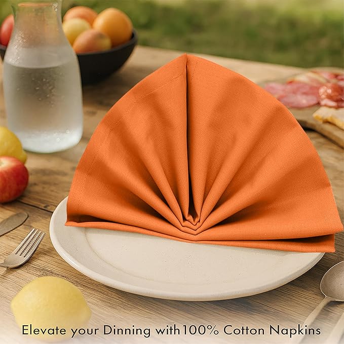 Ruvanti Premium Cloth Napkins Set of 6, 18x18 Inches, 100% Cotton, Washable, Soft & Absorbent, Perfect for Wedding, Christmas, ‎Thanksgiving Dinners - Orange Peel
