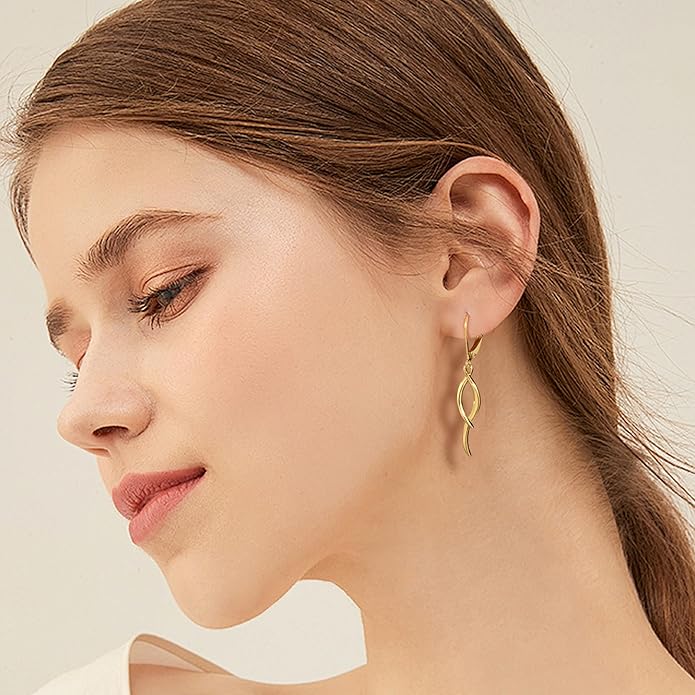 ALEXCRAFT 925 Sterling Silver Dangle Earrings, Hypoallergenic 14k Gold Plated Long Double Linear Twisted Tassel Dangling Drop Earrings for Women Trendy Statement Elegant Lightweight Leverback Earring