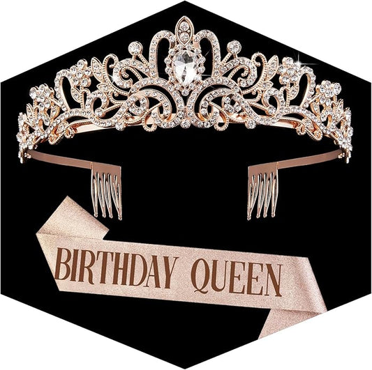 Gold Crown for Women Crystal Princess Tiaras Rhinestone Queen Headband Wedding Bridal Hair Accessories Birthday Prom Pageant Party Coming of Age Ceremony Photo Props