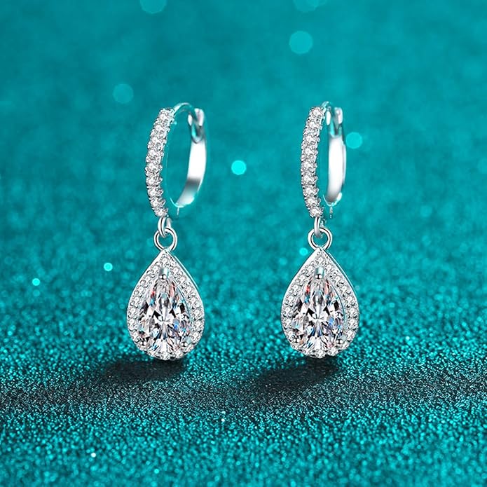14K Gold 1 Carat Diamond Necklace &Drop Earrings Set, Pear Shape Design Two-Piece Jewelry Set,Perfect for Romantic Gifts