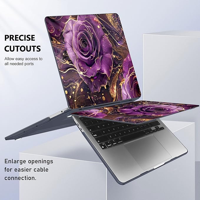 May Chen Case for MacBook Pro 13 inch M2 2023,2022,2021,2020 A2338 M1 A2251 A2289, Plastic Hard Shell Case for MacBook Pro 13" with Touch Bar Fits Touch ID, Purple Roses