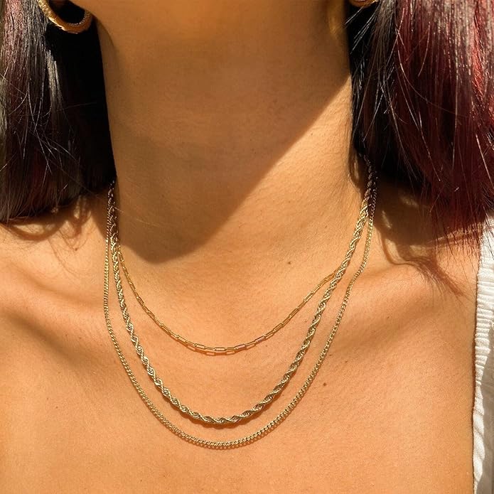 CHESKY Layered Necklaces for Women, 14K Gold Plated Chain Necklace Women Trendy Cuban Link Paperclip Chain Toggle Clasp Necklace Fashion Chunky Jewelry for Women