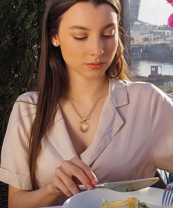 Aobei Pearl 18K Gold Plated Moon Star Lion Evil Eye Love Heart Cross Pendant Necklace Medallion Paperclip Chian Choker Layering Jewery for Women