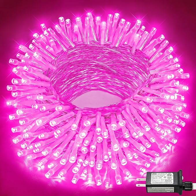 66FT 200 LED Christmas Lights Outdoor, Plug in Christmas String Lights Indoor, Waterproof & 8 Modes & Timer Function, Connectable Fairy Twinkle Light for Home Wedding Patio Party Decor, Pink