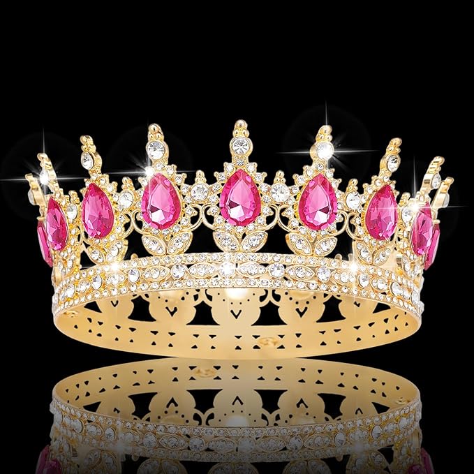 Queen Crown Rhinestone Wedding Crowns and Tiaras for Women Costume Party Hair Accessories Princess Birthday Crown Crystal Bridal Crown (Gold & Rose Crown)