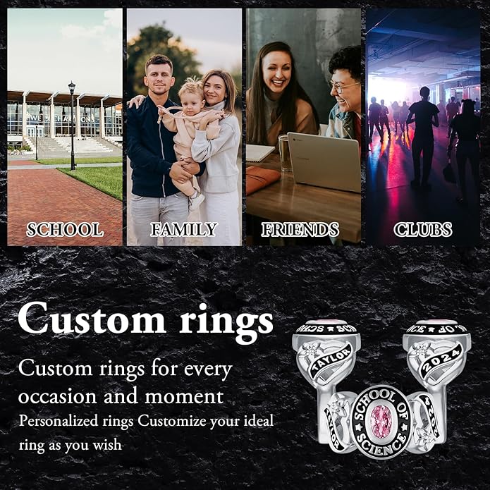 Custom Class Ring 925 Sterling Silver Birthstone Customized Personalized High School College University Women's Class Ring Graduation Gifts