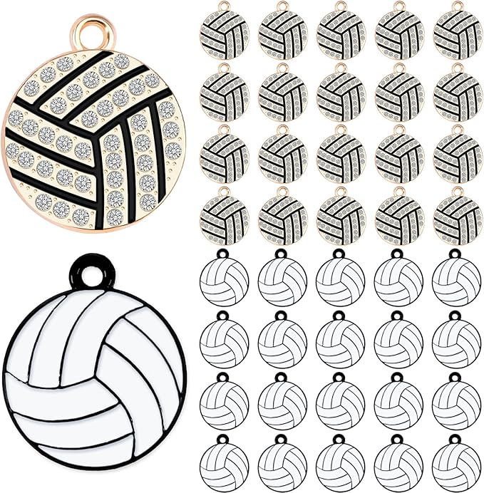 MARFOREVER Sports Charms, 40 Pcs/20 Pairs Volleyball Charms for Jewelry Making, Rhinestone Ball Game Enamel Charm Pendants for Bracelet Necklace Earrings Making and DIY Crafts