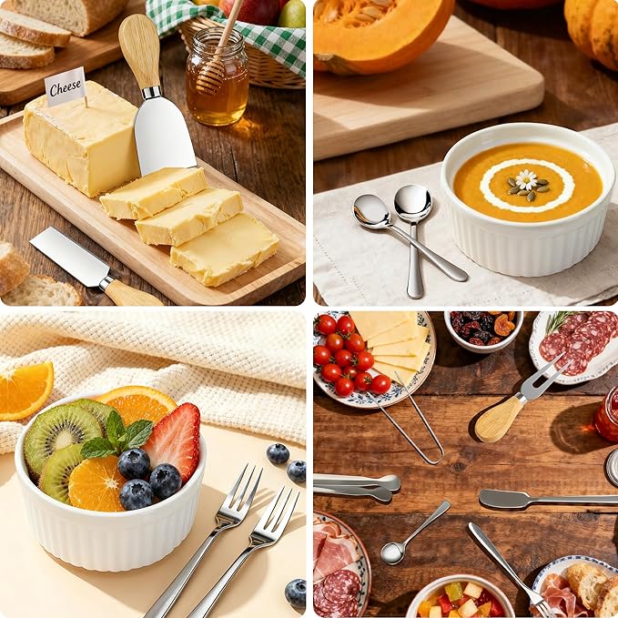 Charcuterie Boards Accessories Bowls with Lids, Cheese Butter Spreader Knife Set Mini Serving Tongs, Forks, Spoons,Dipping Bowls, Toothpick Flags, Honey Dippers For Party Platter Making (Silver)