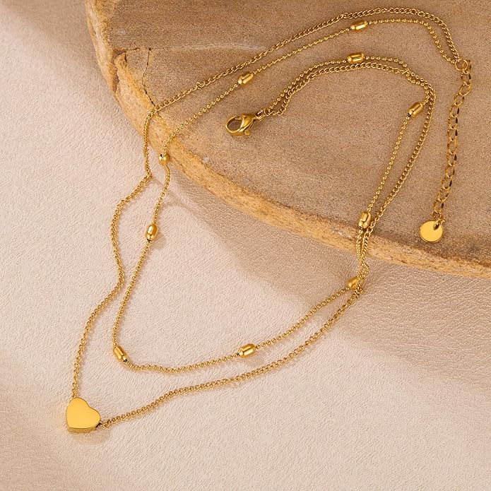 Tgirls Layered Heart Choker Necklace Tiny Puffy Heart Pendant Necklaces Ball Collar Jewelry for Women
