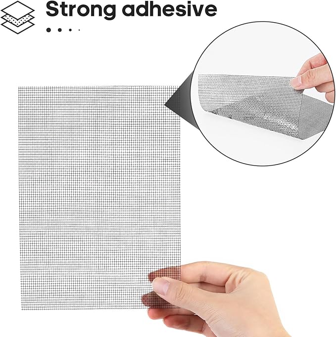 5" x 7" Black/Grey Screen Repair Kit, 6 PCS Window Screen Patch Repair Tape for Mesh Window Door, Strong Adhesive Fiberglass Mesh Pacth Tape