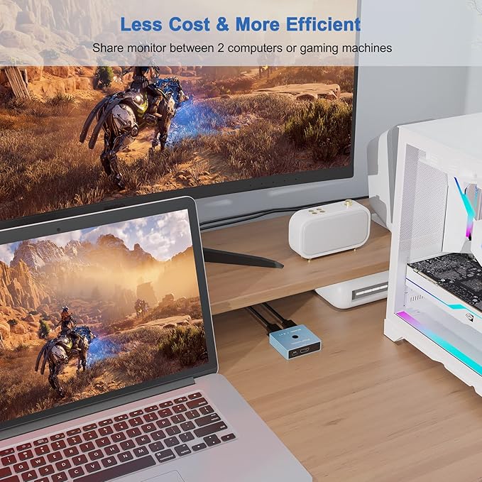8K HDMI Switch 2 in 1 Out, 8K HDMI Splitter 4K 120Hz 1 in 2 Out for Dual Monitor PC Adapter Hub Bi-Directional Switcher