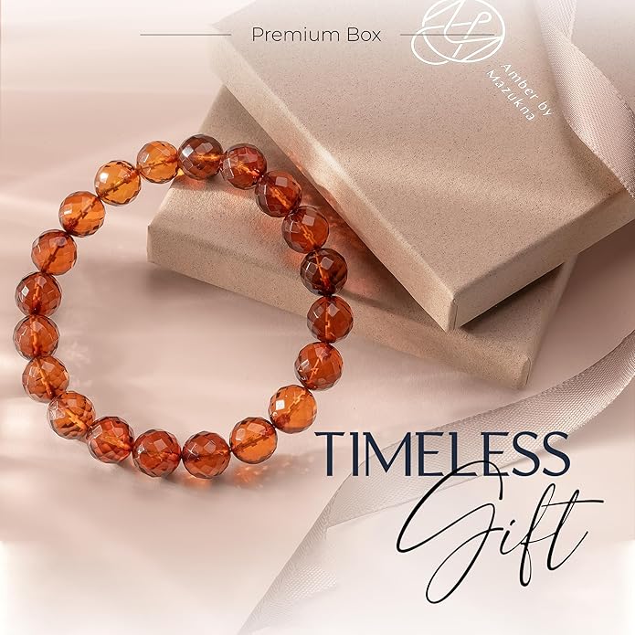 Natural Baltic Amber Bracelet for Women and Men – Stretch Wristband with Faceted Beads, Lightweight Unisex Jewelry Gift for Daily and Casual Wear