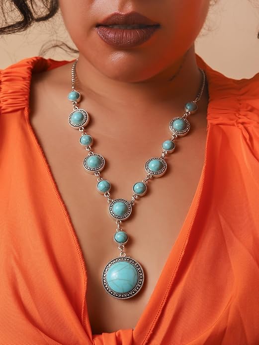 MINACHI Bohemian Created Turquoise Beaded Y-Necklace, Turquoise-toned Multi-shaped Pendant, Dainty Elegant Jewelry for Women