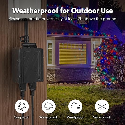 BN-LINK 24 Hour Heavy Duty Mechanical Timer, Outdoor Timer Outlet Waterproof with 30 Minutes Intervals, 2 Grounded Outlets for Christmas Lights Pool Pump,15A 1/2HP, ETL Listed(2 Pack)