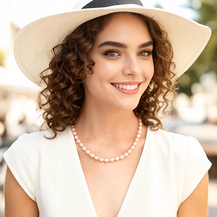 Pearl Necklace for Women, AAA+ Freshwater Cultured Pearl Strand,18 Inch with Sterling Silver Clasp, Elegant Pearls Classic Jewelry Gift for Mother's Day | Christmas | Wedding | Anniversary for Mother Wife Daughter