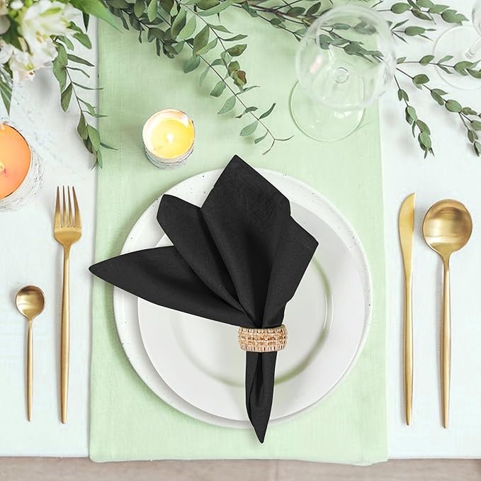 Cloth Napkins Set of 12, 18x18 Inches Napkins Cloth Washable, Soft, Durable, Absorbent, Cotton Blend. Table Dinner Napkins Cloth for Hotel, Lunch, Restaurant, Weddings, Events, Parties Easter - Black