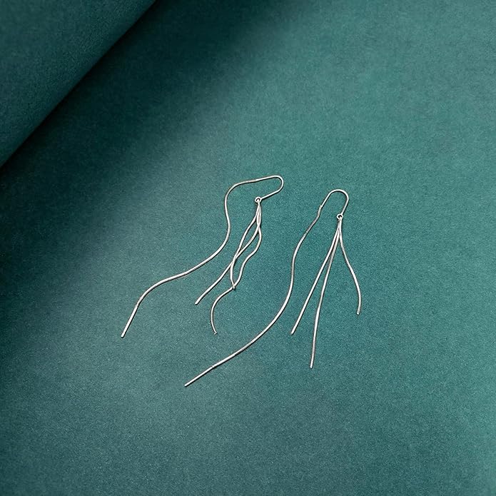 14K Gold Plated Threader Dangle Earrings Long Tassel Earrings Wedding Prom Earrings for Women Bridal
