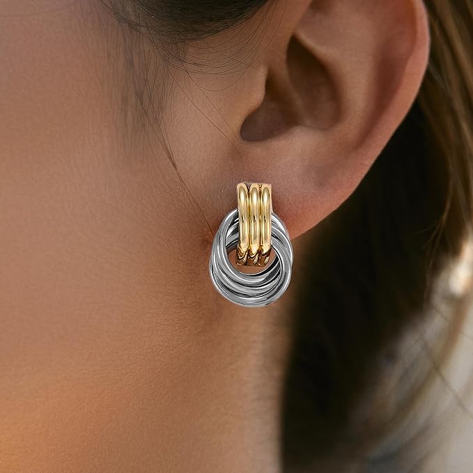 Knot Link Earrings for Women Chunky Circle Drop Dangle Earrings Studs Trendy Jewelry