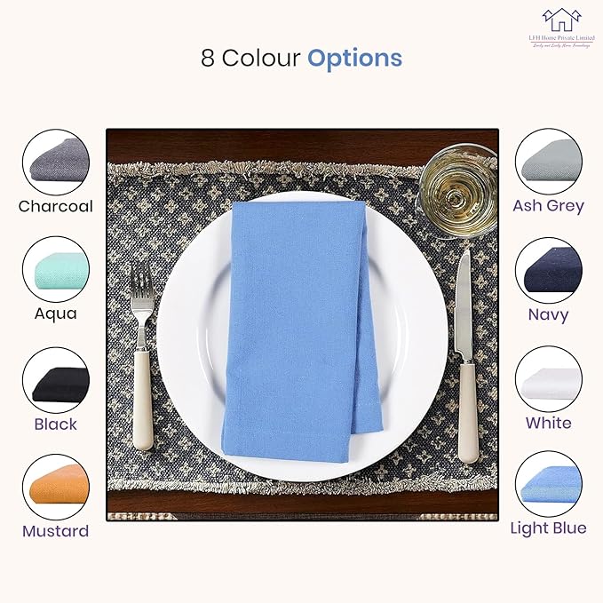 LFH Home Cotton Rich Metered Napkins for Dining Table Set of 12, Elegant Cloth Napkins for Wedding Party or Everyday Use Machine Washable Durable Reusable and Soft for Hosting 18x18 Inch - Light Blue