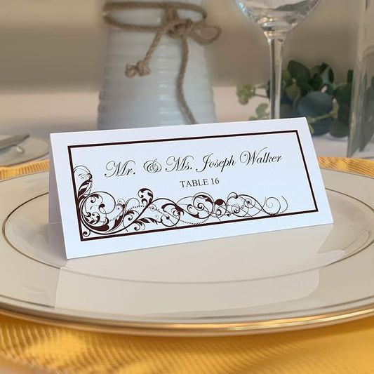 Scribble Vintage Swirl Place Cards, Chocolate (Choose Color), Set of 150, Pre-cut and Scored - Wedding, Party, Dinner, and Special Events - Made in the USA