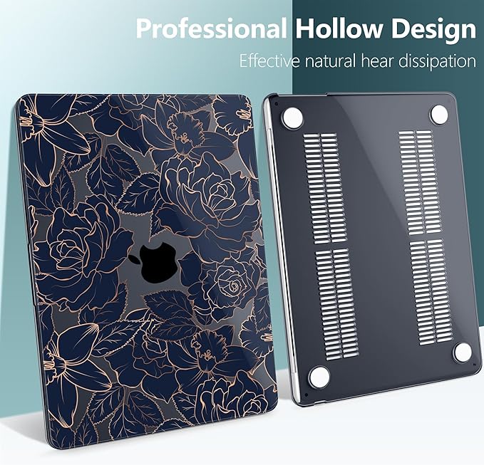 TWOLSKOO for M4 MacBook Air 13.6 inch Case 2025-2022 Release M4 A3240 M3 A3113 M2 A2681, Plastic Hard Shell & Screen Protector & Keyboard Cover & Trackpad Film, Elegant Roses