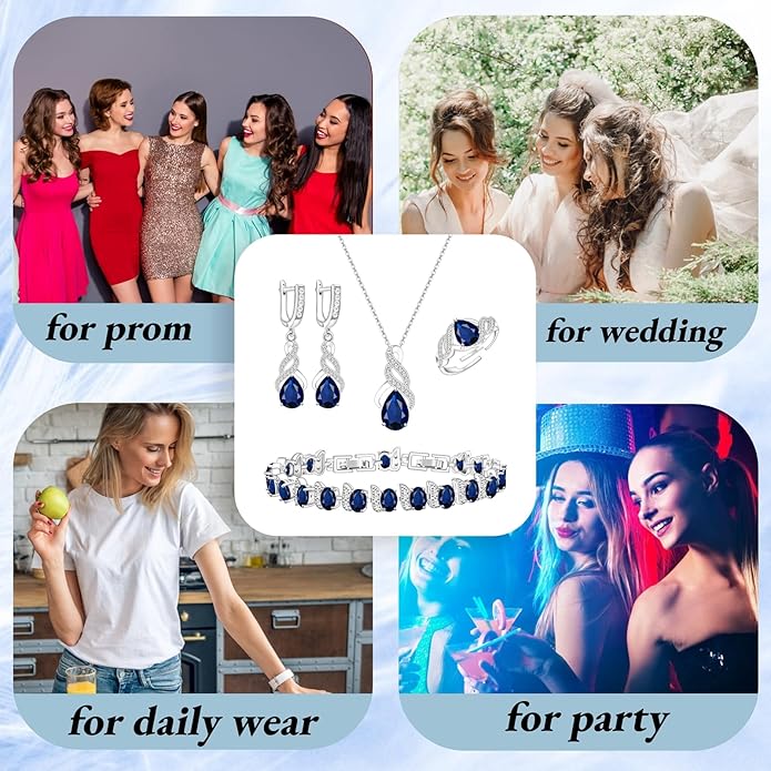 GZWHD Jewelry Set for Women CZ Earrings Necklace Ring Bracelet Set Prom Party Wedding Jewelry Gift for Mother Friend Wife