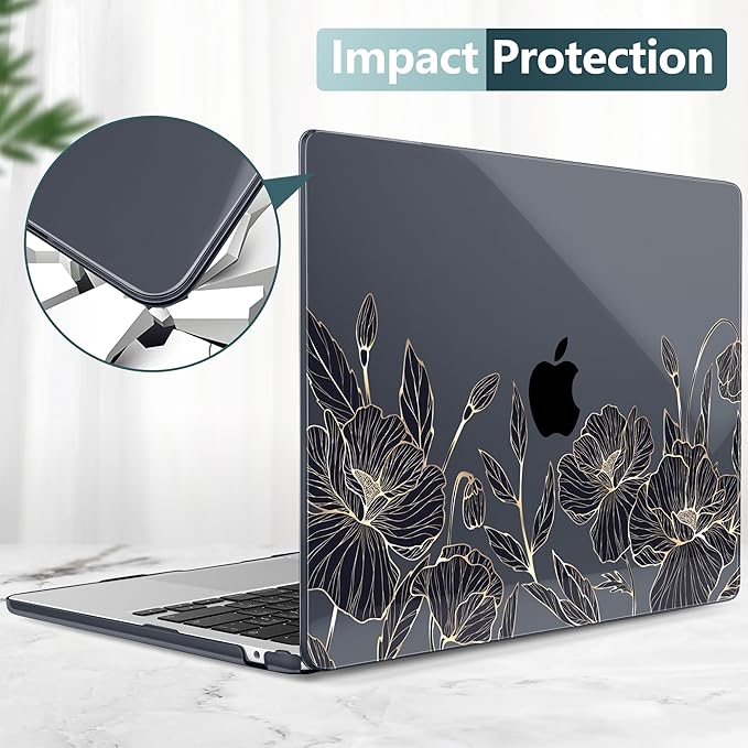 TWOLSKOO Compatible with M4 MacBook Air 13.6 inch Case 2025-2022 Release M4 A3240 M3 A3113 M2 A2681, Plastic Hard Shell & Keyboard Cover & Type C Adapter & Screen Protector, Abstract Floral