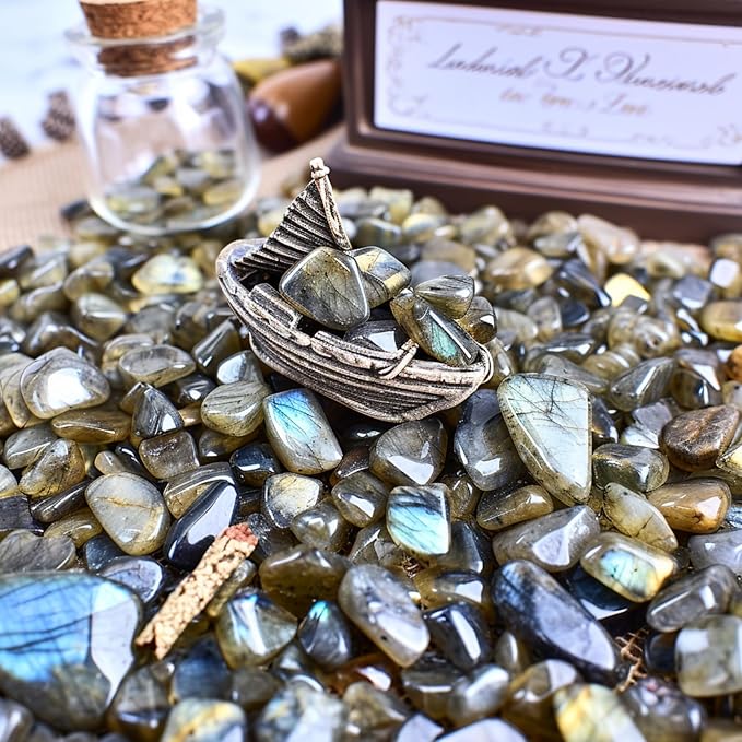 Polished Labradorite Crystal Chips 200 Pcs - 0.3" 10 Ounces Tumbled Stone Rock Jasper Agate Chips Crushed Sea Glass Stones Healing Reiki Crystal Making Home Decoration