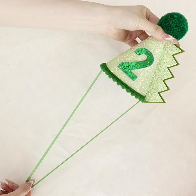 Green Glitter Dinosaur Birthday Cone Hat for 1-5 Years Old Kids Boys Dino Dinousour Birthday Hat Party Decoration