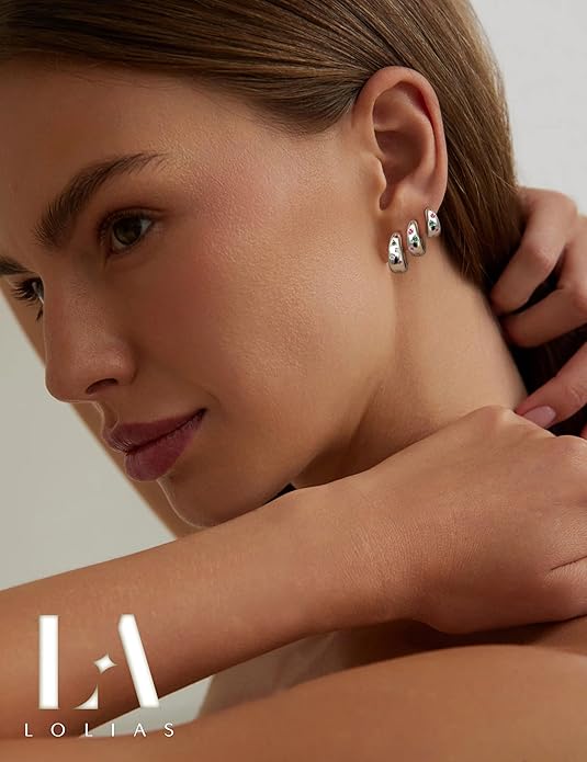 14K Gold Plated Hoop Earrings Set for Women - 3Pairs Chunky 14K Gold Plated Silver Huggie Earrings Small Earrings Lightweight Hypoallergenic MultiColored CZ Hoop Earrings Stacks for Multiple Piercing