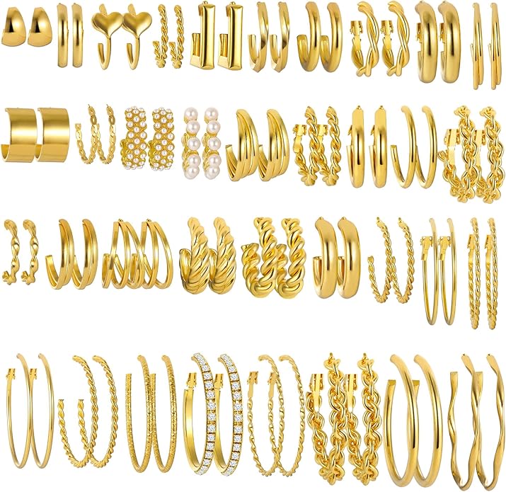 10 Pairs Chunky Gold Earrings for Women, Hypoallergenic Statement Hoops Earring for Multipack, Trendy Gold Chunky Hoop Earrings Jewelry for Gift