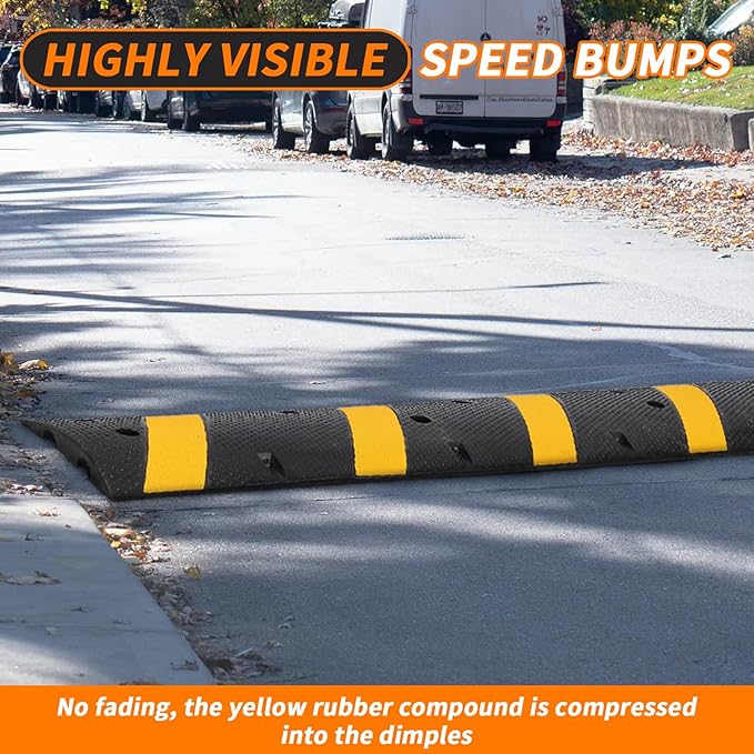 Heavy Duty Speed Bumps for Driveway, 2 Pack 6Ft Rubber Speed Bumps, 2 Channel Modular Traffic Speed Bump Hump Cable Protector Ramps for Asphalt Concrete Gravel Driveway Road with 6 Bolt Spikes