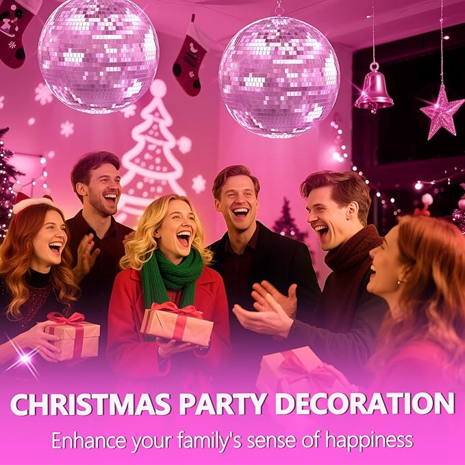 20 inch Pink Disco Ball, Hanging Mirror Ball, Christmas Decorations Disco Light Ball，Stage Lighting Effect, 12/16/20 inch Home,Stage and Bar Glittering Party Decoration (20inch-Pink)
