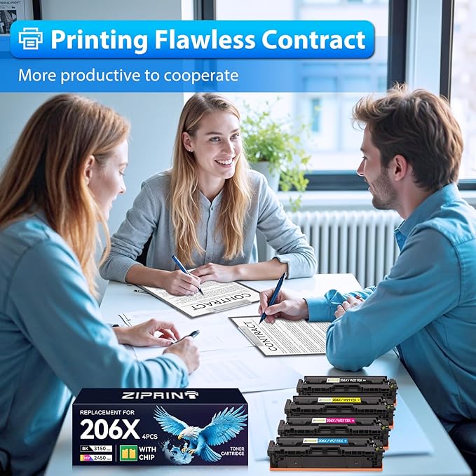 ZIPRINT 206X Toner Cartridges 4 Pack High Yield Compatible Replacement for HP 206X 206A for Color Laserjet Pro MFP M283fdw M283cdw M283fdn Pro M255dw M255nw M283 M255 Printer W2110A W2110X (with Chip)