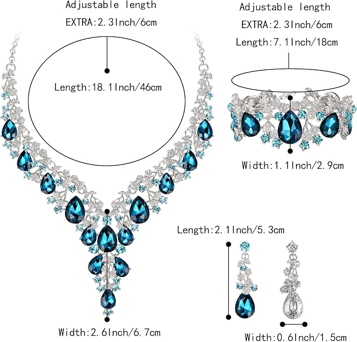 BriLove Women's Wedding Bridal Austrian Crystal Teardrop Flower Cluster Statement Necklace Dangle Earrings Jewelry Set for Party Prom