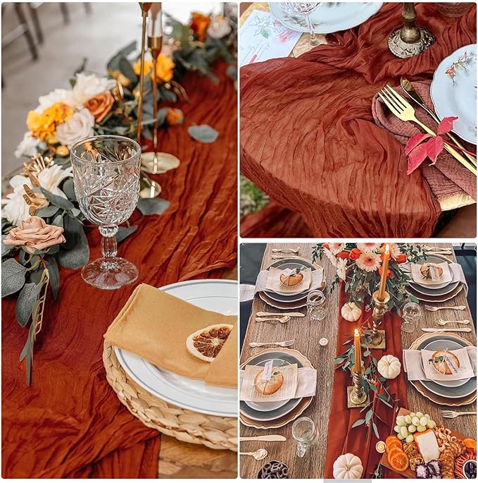 6 Pack Fall Table Runner Terracotta Cheesecloth 10FT Boho Gauze Fabric Burnt Orange Table Runner 35 x 120 Inch Rustic for Thanksgiving Wedding Decor Baby Shower Party Boho Decoration