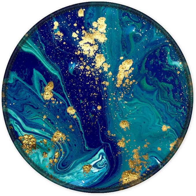 ITNRSIIET Round Mouse Pad with Stitched Edge Premium-Textured Waterproof Non-Slip Rubber Base Desktop Protection Mat Diameter 8.7 inches, Blue Green Marbling