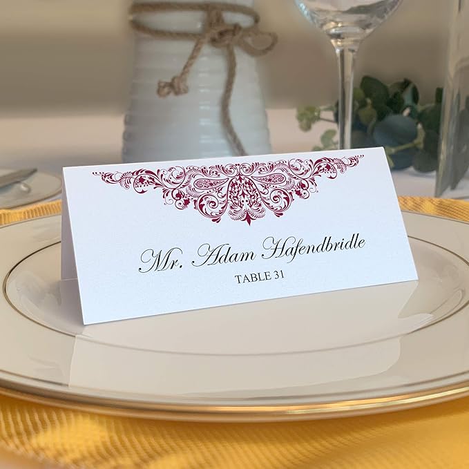 Paisley Printable Place Cards, Burgundy (Choose Color), Set of 60 (10 Sheets), Laser & Inkjet Printers - Wedding, Party, Dinner, and Special Events - Made in the USA