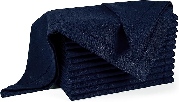 Palisa Cloth Dinner Napkins with Hemstitched Detailing & Mitered Corners Set of 12 (18x18 Inches) Navy - Cotton Reusable Dinner Napkins - Perfect for Weddings & Everyday Use