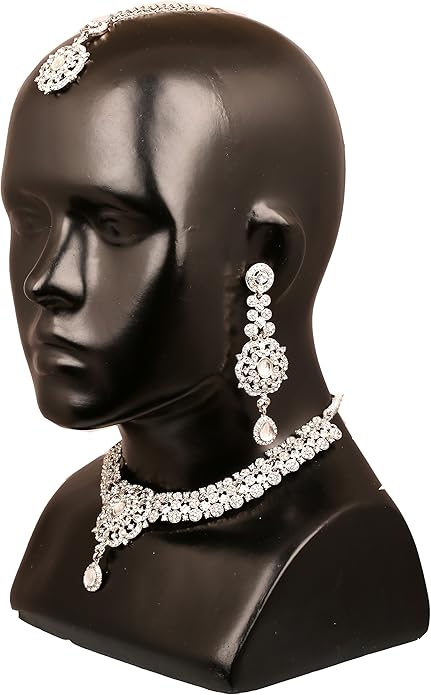 Touchstone Indian jewelry sets for women gold wedding tikka necklace set guest costume fancy bridal jewellery rhinestone crystal elegant formal prom evening wear dainty accessories