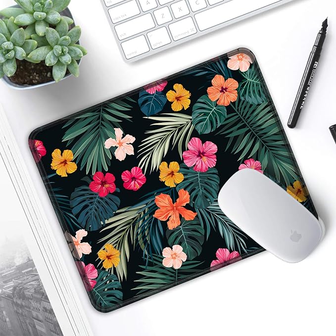 ITNRSIIET Mouse Pad with Stitched Edge Premium Textured Smooth Precise Operation Waterproof Washable Non-Slip Rubber Base Desktop Protection Mat, 10.2×8.3×0.12 inches, Beautiful Floral