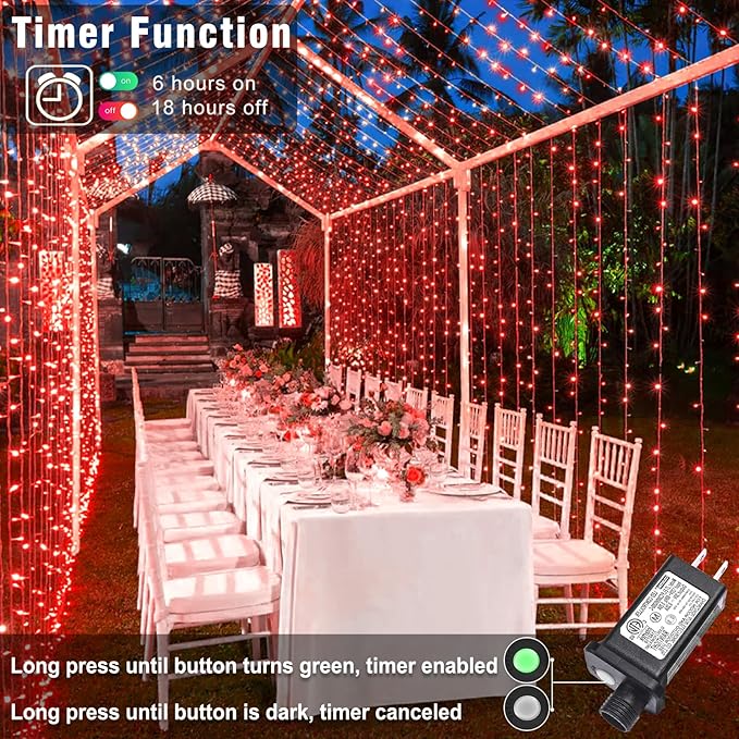 800 LED Christmas Lights Outdoor Indoor, String Lights for Outside with 8 Modes Waterproof, Plug in Twinkle Light Clear Wire for Bedroom Tree, Wedding, Garden, Party Decorations, Red