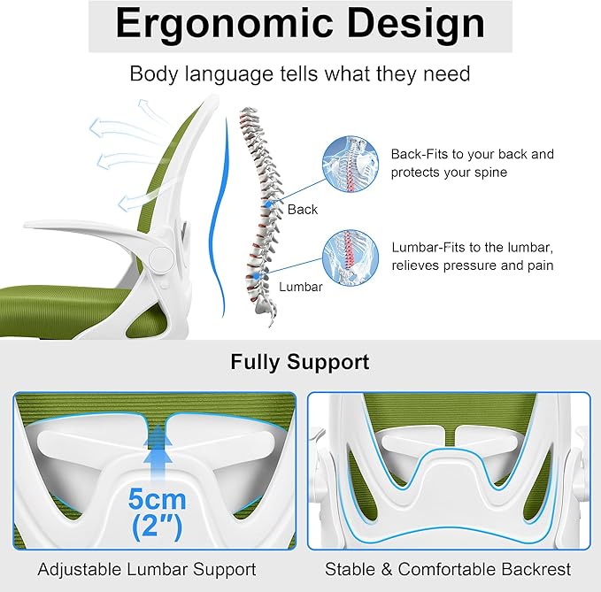 Primy Drafting Chair Tall Office Chair with Flip-up Armrests Executive Ergonomic Computer Standing Desk Chair with Lumbar Support and Adjustable Footrest Ring (AvocadoGreen)