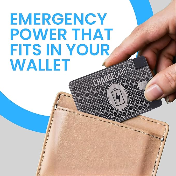 AquaVault ChargeCard – Ultra Slim Emergency Power Bank (2300mAh) – Fits in Wallet – USB-C & Micro-USB – Durable Steel Body – Flight-Safe Pocket Charger for iPhone 16/15/14/13/12, Android - (Black)