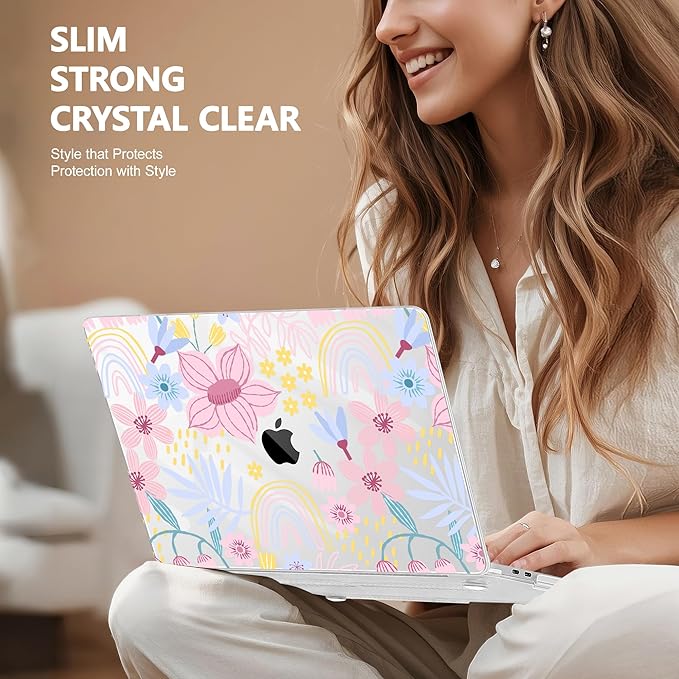 Case for MacBook Pro 13 inch with/Without Touch Bar (2016-2022, M2 A2338 M1 A2289 A2251 A2159 A1989 A1706 A1708), Hard Shell + Keyboard Cover + Dust Plug, Florals