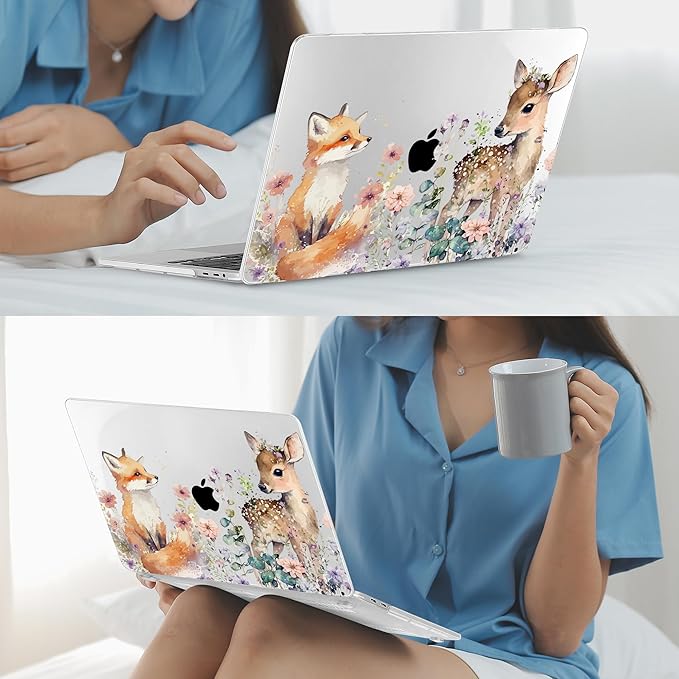 Mektron Case for MacBook Pro 16 Inch A2141 Cover 2019 Release 16" with Liquid Retina Display/Touch ID, Plastic Hard Shell with Keyboard Skin & Screen Protector & Dust Plug, Fox and Deer