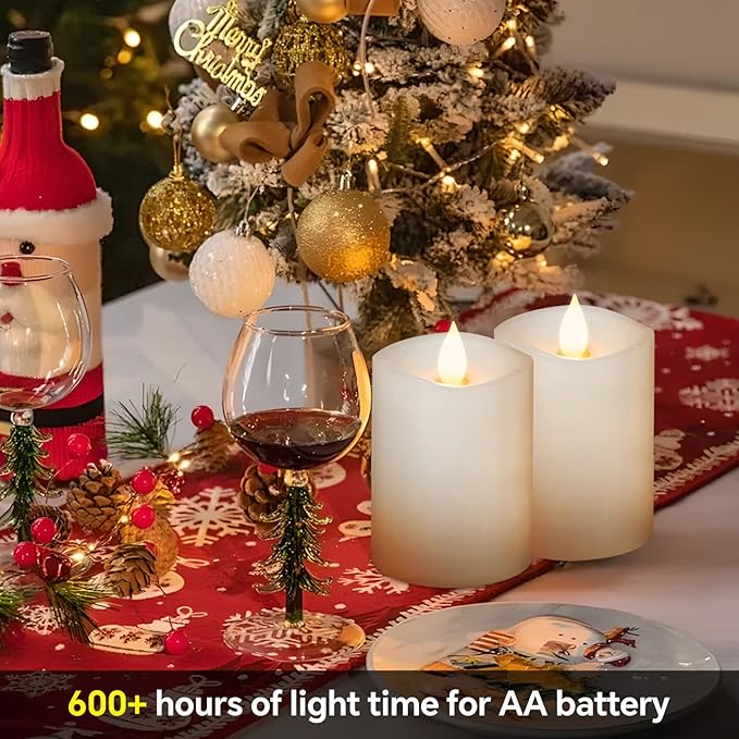 3x4 Flickering Flameless Candles Set of 2,Real Wax LED Battery Operated Candles,with Timer,4 inch Flameless Candles with Remote,for Holiday Home Decor,White