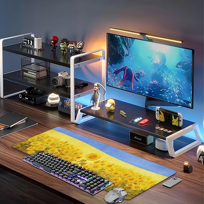 Field of Sunflowers Desk Mat,Large Sunflower Oil Painting Gaming Keyboard Mouse Pad,Non-Slip Rubber Base Desk Pad Thick Stitched Edges Waterproof Mousepad Mouse Mat 31.5"x11.8"